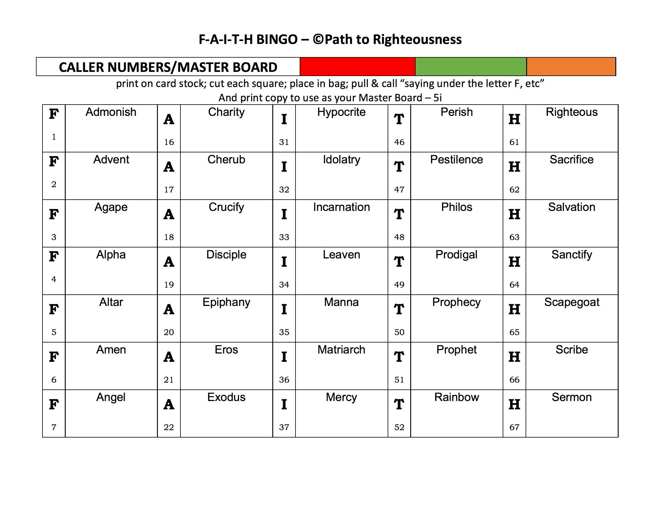 F-A-I-T-H BINGO Biblical Terms With Definition-version 1-40 Game Cards ...