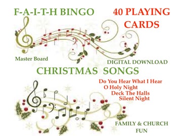 F-A-I-T-H BINGO - Christmas Version - 40 Game Cards Filled with Christian Songs Karaoke Style Without The Music