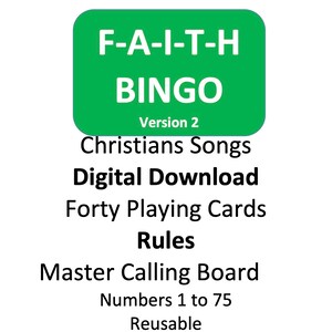 F-A-I-T-H BINGO - Christelijke liedjes - Versie 2 - 40 spelkaarten - Karaokestijl zonder de muziek - Favoriete liedjes