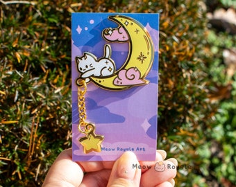 Cat Moon and Star Enamel Pin