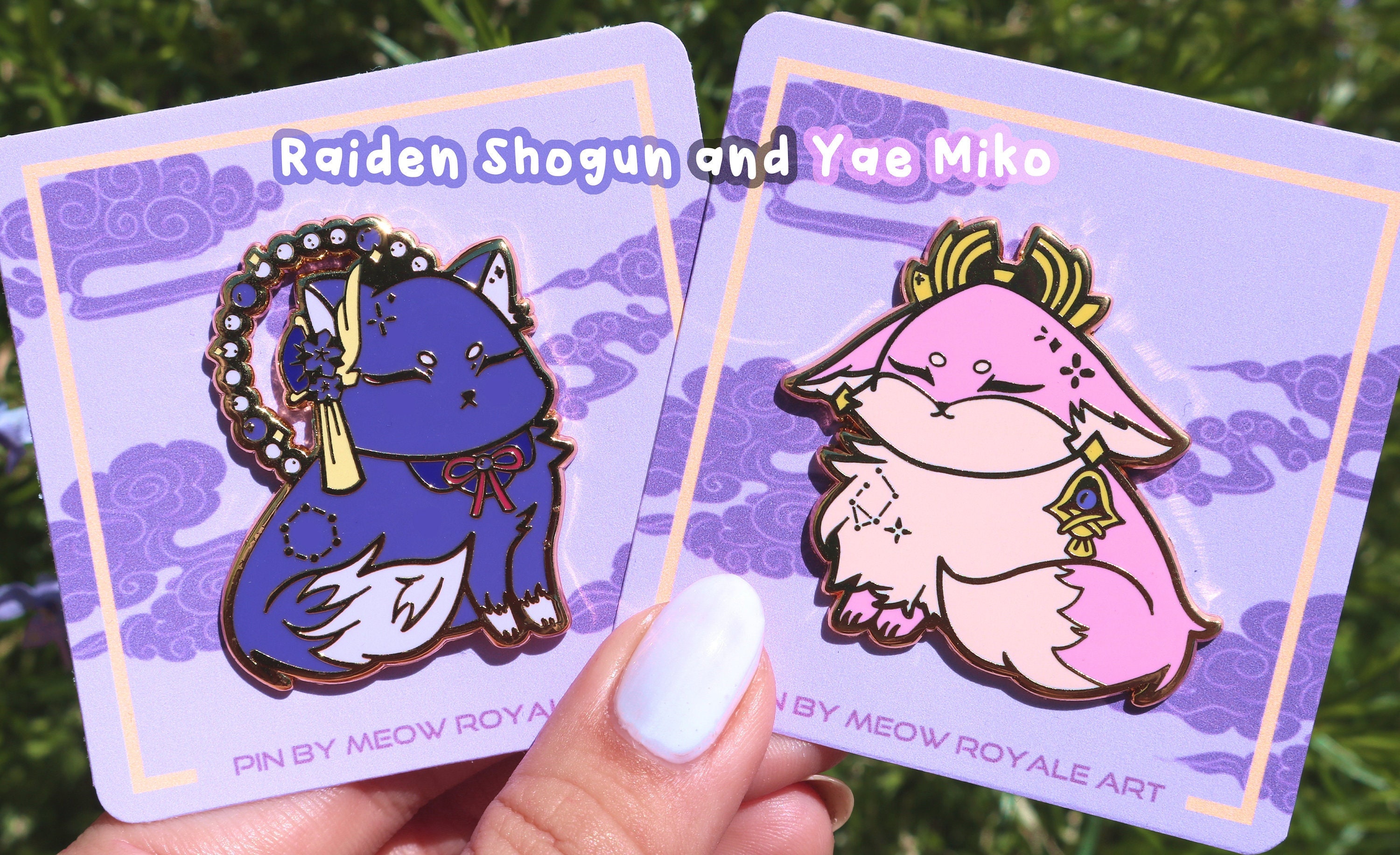 Yae Miko and Raiden Shogun Cat and Fox Enamel Pin/ Genshin