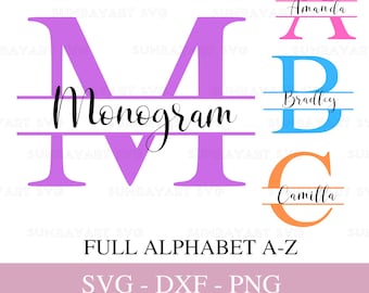 Monogram Svg Files For Cricut, Split Monogram Svg, Alphabet Monogram Font Svg, Split Letter Svg, Family Monogram, Cut File For Cricut