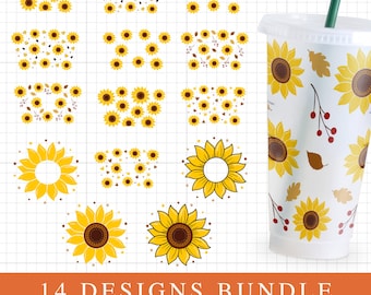 Sunflower Svg 24 oz Venti Cold Cup Design Bundle, Teacher Svg Files for Cricut, Floral Svg Wrap, Sunflower Personalized Cup Tumbler Svg