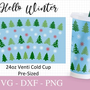 No Hole Christmas Wrap Cup Svg, 24oz Venti Cold Cup, Popular Svg, Winter Files For Cricut, Trendy Cup Design, Print Full Wrap Svg Png Dxf.
