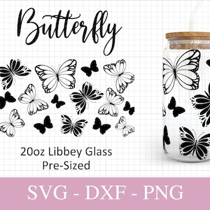 20 oz papillon Libbey verre Svg je papillons peut verre SVG je fichiers Svg pour Cricut je bière peut verre Wrap SVG je Svg Png Dxf.
