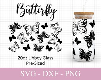 20oz vlinder Libbey glas Svg ik vlinders kan glas SVG ik Svg-bestanden voor Cricut ik bier kan glas Wrap SVG ik Svg Png Dxf.