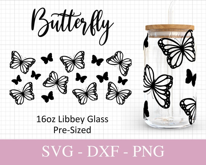 16oz Butterfly Libbey Glass Svg I Butterflies Can Glass SVG I Svg Files ...