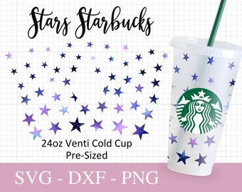 Stars Starbucks Cup Svg, Svg Files For Cricut, 24oz Venti Cold Cup Design, Stars Print Full Wrap Svg Png Dxf.