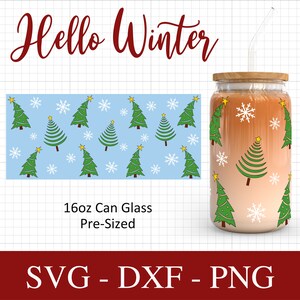 16 once Natale può vetro I file Svg per Cricut, fiocco di neve Svg Libbey vetro SVG, albero di Natale Svg birra lattina vetro SVG, buone feste Svg