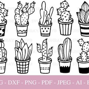 Plante d'intérieur Svg, fichiers groupés pour Cricut, plantes maison PNG, Svg botanique plantes en pot, Svg succulentes, cactus SVG, fichier coupé DXF, Pdf.