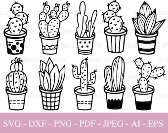 House Plant Svg,  Bundle Files For Cricut, Home Plants PNG , Botanical Potted Plants Svg, Succulent Svg, Cactus SVG, DXF Cut File, Pdf.