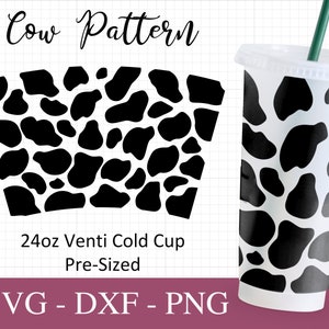 穴なし牛柄 24 オンス ベンティ コールド カップ デザイン | Cricut 用動物柄 SVG ファイル | 牛 SVG、チーター プリント フル ラップ SVG PNG Dxf