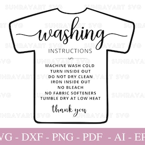 Svg wassen zorg kaart instructies, shirt SVG-bestanden voor de Cricut, shirt zorg kaart SVG, kleine zakelijke benodigdheden, wasinstructie SVG-kaart
