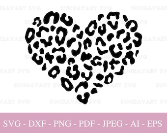 Leopard Herz SVG-Dateien für Cricut, Valentinstag PNG, Liebe SVG geschnittene Datei, Muttertag DXF geschnittene Datei, Leopardenherz Clipart, Pdf.