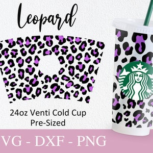Leopard Pattern Starbucks Cup Svg, Svg Files For Cricut, 24oz Venti Cold Cup Design, Cheetah Print Full Wrap Svg Png Dxf.