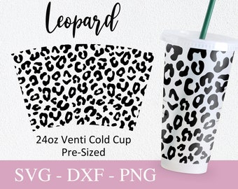 No Hole Leopard Pattern Starbucks Cup Svg, Svg Files For Cricut, 24oz Venti Cold Cup Design, Cheetah Print Full Wrap Svg Png Dxf.