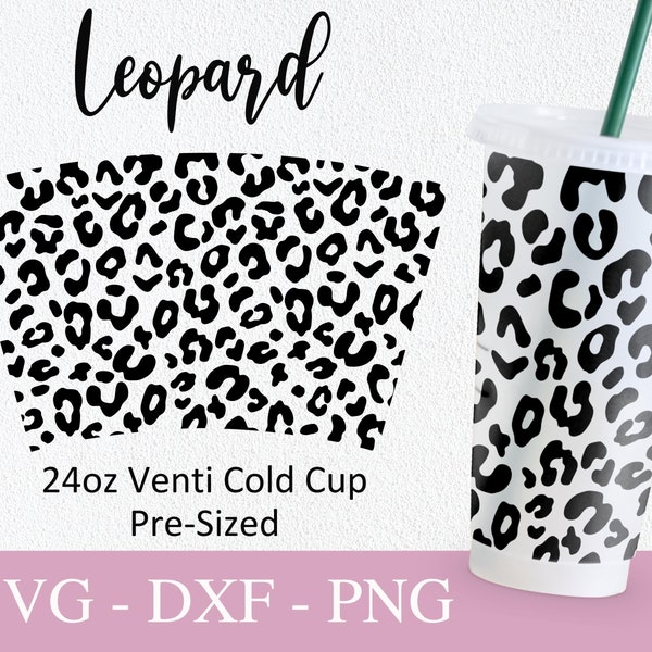 No Hole Leopard Pattern Starbucks Cup Svg, Svg Files For Cricut, 24oz Venti Cold Cup Design, Cheetah Print Full Wrap Svg Png Dxf.