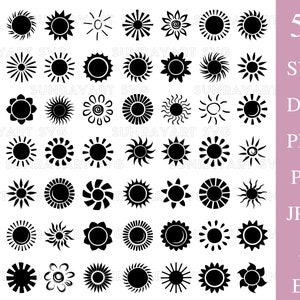 56 archivos Sun SVG para Cricut, paquete Sun SVG, Sun Png Dxf Pdf, Sun Clipart para pegatinas, logotipo, proyectos Cricut, descarga digital Summer Svg.