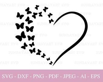 Heart Svg Files For Cricut, Valentines Heart with Butterfly, Love SVG Cut File, Mothers Day DXF Cut File, Leopard Heart Clipart  PNG, Pdf.