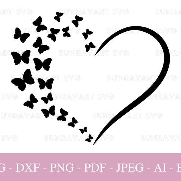 Heart Svg Files For Cricut, Valentines Heart with Butterfly, Love SVG Cut File, Mothers Day DXF Cut File, Leopard Heart Clipart  PNG, Pdf.