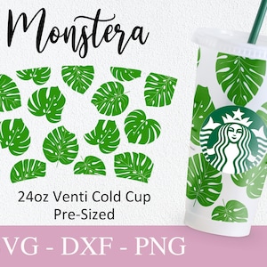 Monstera Pattern Starbucks Cup Svg, Svg Files For Cricut, 24oz Venti Cold Cup Design, Tropical Print Full Wrap Svg Png Dxf.