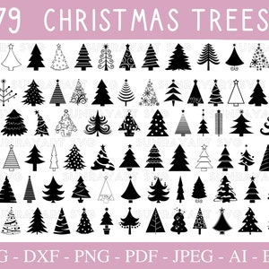 File SVG di alberi di Natale per Cricut, pacchetto Clipart albero di Natale PNG, Silhouette, file di taglio DXF, clipart per feste, Pdf.