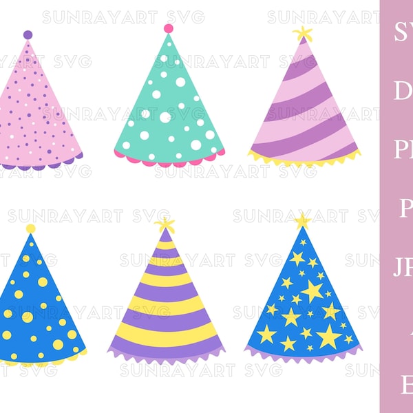 Birthday Party Hats SVG Files For Cricut, Hats PNG , Silhouette, DXF Cut File, Birthday Party Clipart, Pdf.