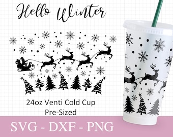 No Hole Christmas Wrap Cup Svg, 24oz Venti Cold Cup, Popular Svg, Winter Files For Cricut, Trendy Cup Design, Print Full Wrap Svg Png Dxf.