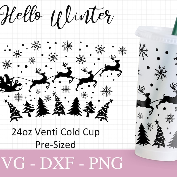 Kein Loch Weihnachten Wrap Tasse, 24 Unzen Venti Cold Cup, beliebte SVG-Dateien, Winter-Dateien für Cricut, trendige Tasse-Design, Druck voller Wrap-Svg-Png Dxf.