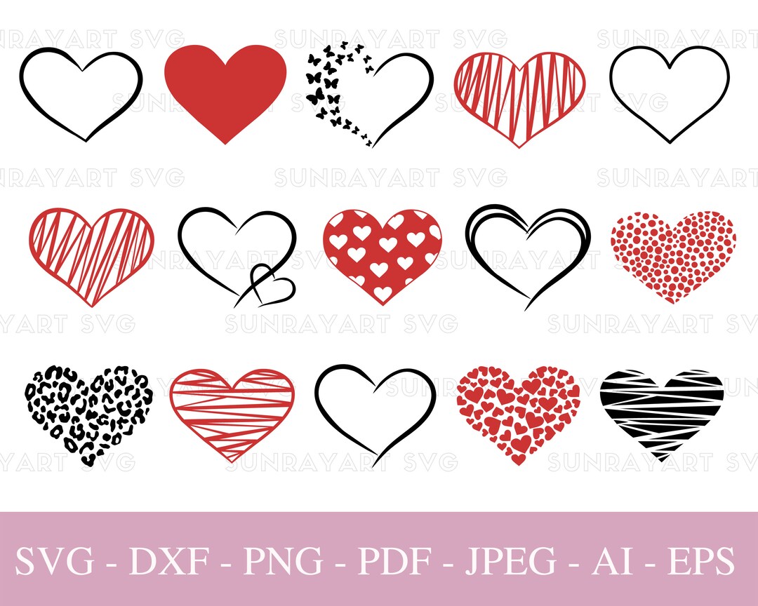 Bundle Hearts Svg Files for Cricut, Valentines Day PNG, Love Heart SVG ...