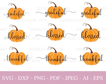 Thankful Pumpkin SVG Files For Cricut, Thanksgiving Bundle SVG Cut Files, Grateful Png,  9 Fall Svg For Shirts, Instant Digital Download.