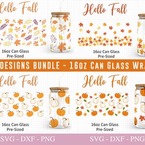 Fall 16 oz Can Glass Svg I Bundle Beer Can Glass Svg I Svg Files For Cricut I Autumn Svg Files I Libby Can Glass Wrap SVG I Svg Png Dxf