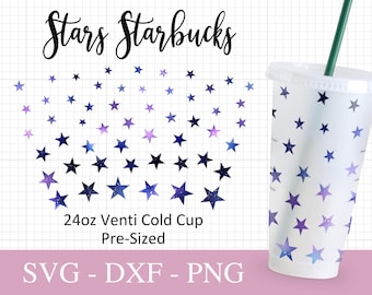 No Hole Stars Starbucks Cup Svg, Svg Files For Cricut, 24oz Venti Cold Cup Design, Stars Print Full Wrap Svg Png Dxf.