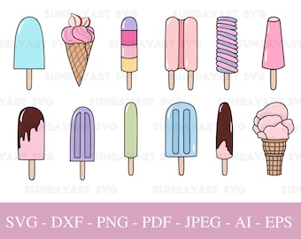 Ice Cream Svg Files For Cricut, Popsicle PNG , Cute Food Svg Bundle, Ice Cream Svg, Summer SVG, DXF Cut File, Pdf.