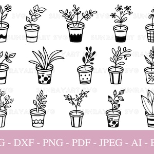 Planta de la casa Svg, Archivos de paquete para Cricut, Plantas caseras PNG, Plantas en macetas botánicas Svg, Svg floral, Hojas SVG, Archivo de corte DXF, Pdf.