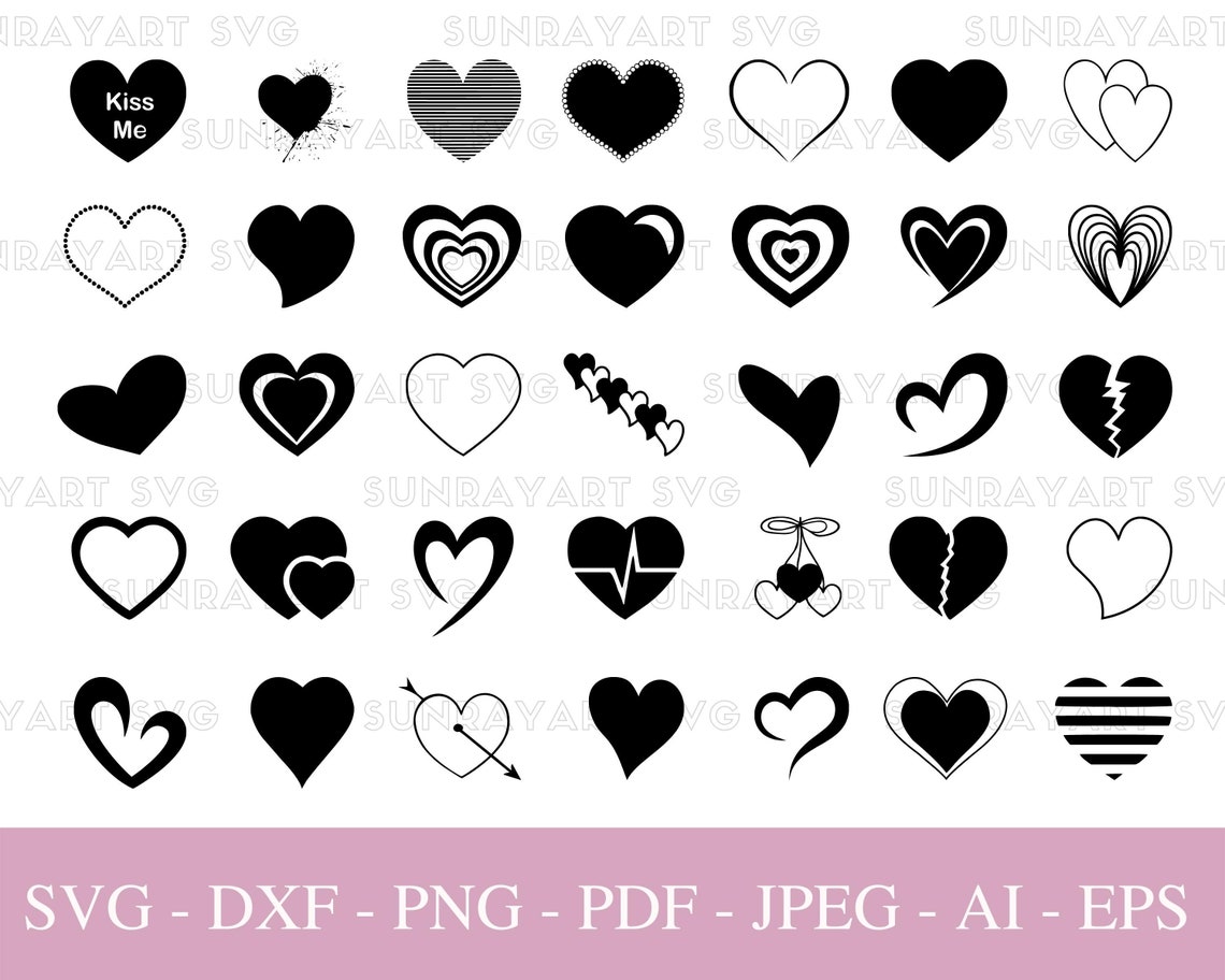 Bundle Hearts Svg Files for Cricut, Valentines Day PNG, 35 Love Hearts ...