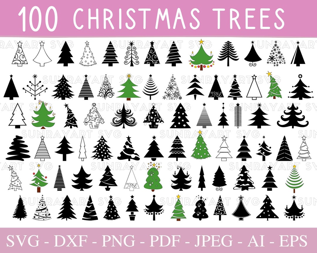 100 Christmas Trees SVG Files for Cricut, Christmas Tree Clipart Bundle ...
