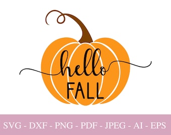 Hallo Herbst Kürbis SVG-Dateien für Cricut, Helloween SVG, Kürbis Png Dxf Pdf, Hallo Herbst-Svg-Designs für Shirts, sofortiger digitaler Download.