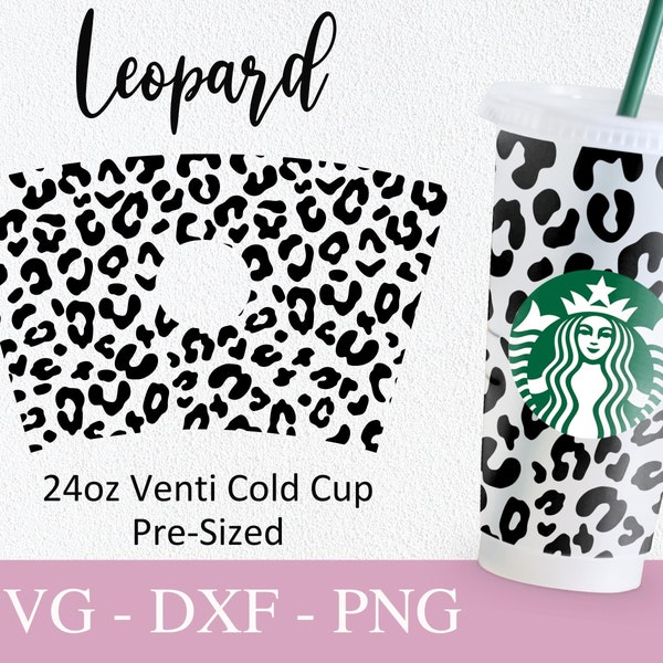 Leopard Muster Starbucks Cup SVG, SVG-Dateien für Cricut, 24 Unzen Venti Kalte Tasse Design, Gepard Print Full Wrap SVG Png Dxf.