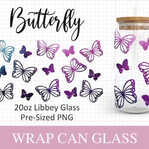 20oz butterfly Libbey Glass Svg I Butterflies Can Glass SVG I Svg Files For Cricut I Beer Can Glass Wrap SVG I Svg Png Dxf.