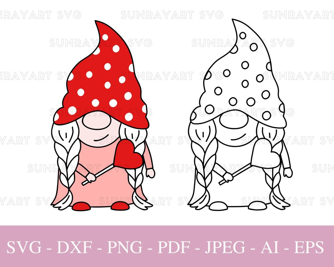 Valentine Gnome SVG Files for Cricut, Gnome With Hearts PNG Digital ...