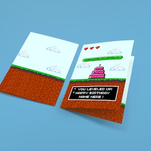 Biglietto di auguri di compleanno personalizzabile e stampabile con videogioco retrò - Download digitale per un regalo di gioco nostalgico personalizzato