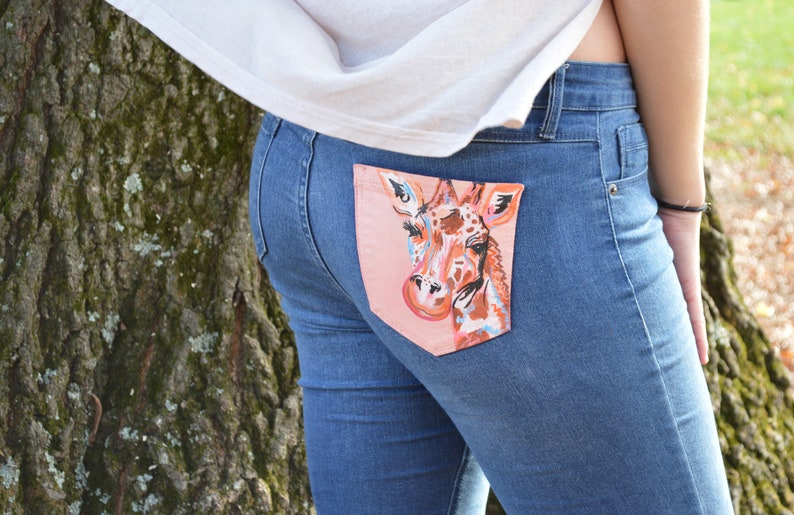 Graphic Giraffe Jeans Hand Painted Cole Cropped & Etsy Canada