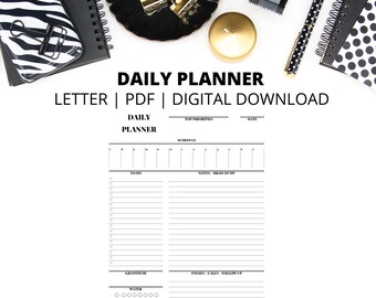 Dagelijkse planner | Dagelijkse planner - Ongetimed uurschema | Lettergrootte | Pdf | Direct digitaal downloaden