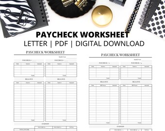 Paycheck-werkbladtracker | Salarisnotities | Lettergrootte | Pdf | Direct digitaal downloaden