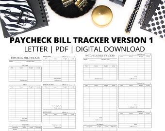 Salarisfactuurtracker -1 | Paycheck Bill Tracker-opmerkingen | Lettergrootte | Pdf | Direct digitaal downloaden