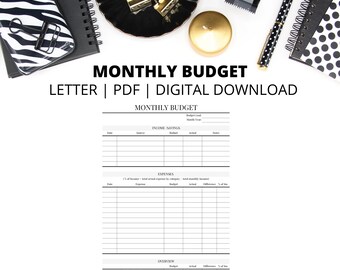 Maandelijks budget | Maandelijks budget gedetailleerd | Lettergrootte | Pdf | Direct digitaal downloaden