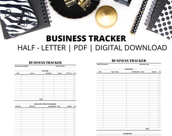 Tracker voor zakelijke inkomsten en uitgaven | Tracker voor zakelijke budgetten | Grootte van halve letters | Pdf | Direct digitaal downloaden