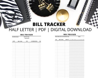 Factuurtracker | Factuurtracker jaarlijks | Bill Tracker-notities | Grootte van halve letters | Pdf | Direct digitaal downloaden