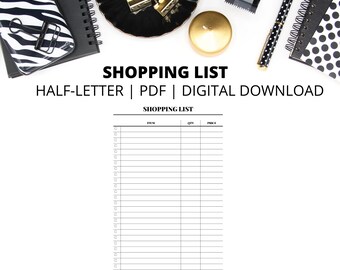 Boodschappenlijstje | Halve lettergrootte | Pdf | Direct digitaal downloaden